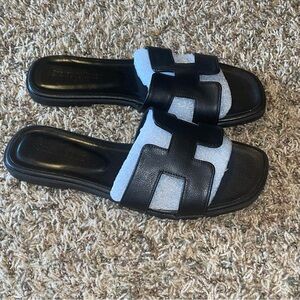 Stratuxx Kaze Womens Single Strap Slide Sandals Black Leather Size 9 New
